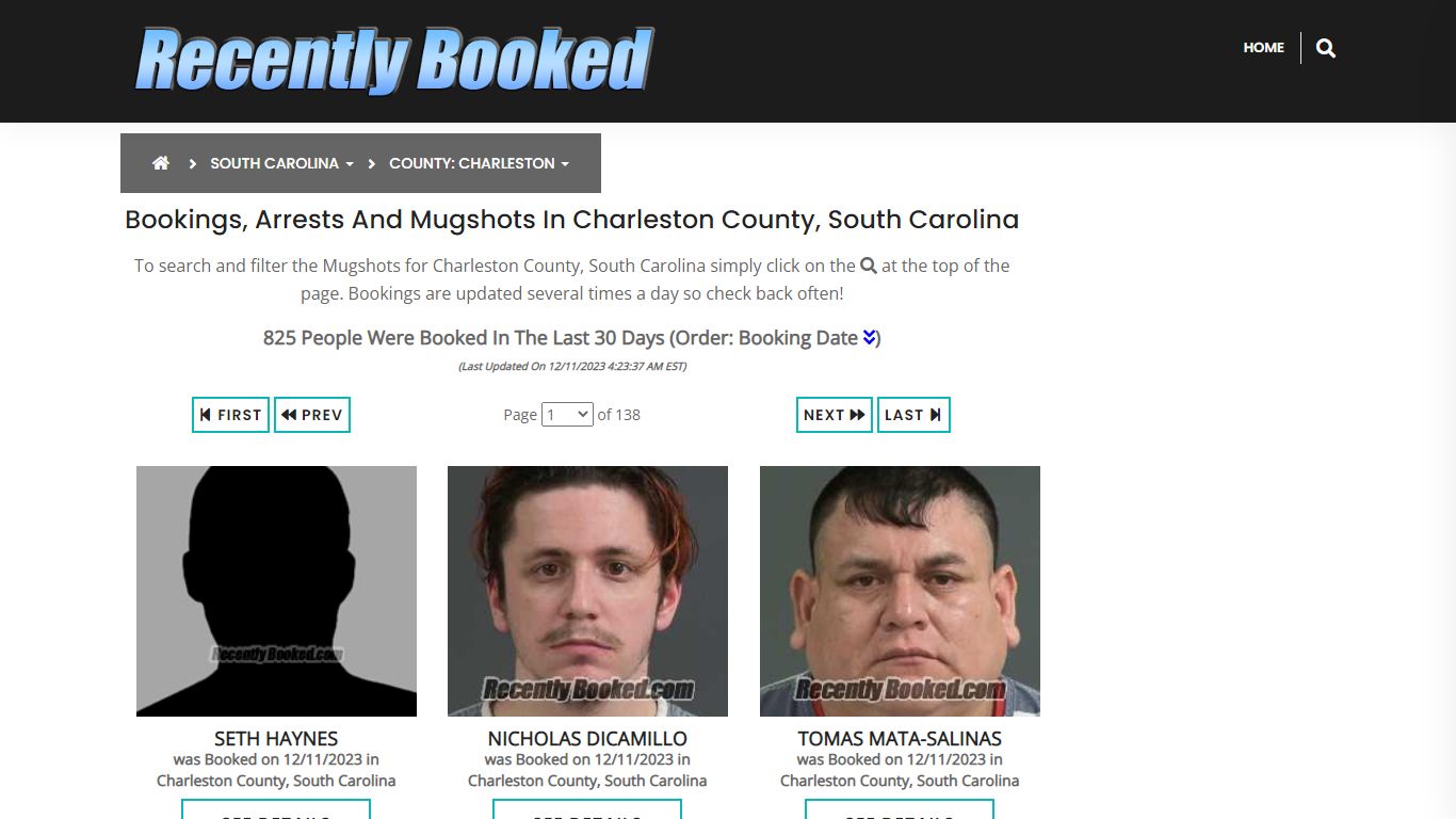 Bookings, Arrests and Mugshots in Charleston County, South Carolina